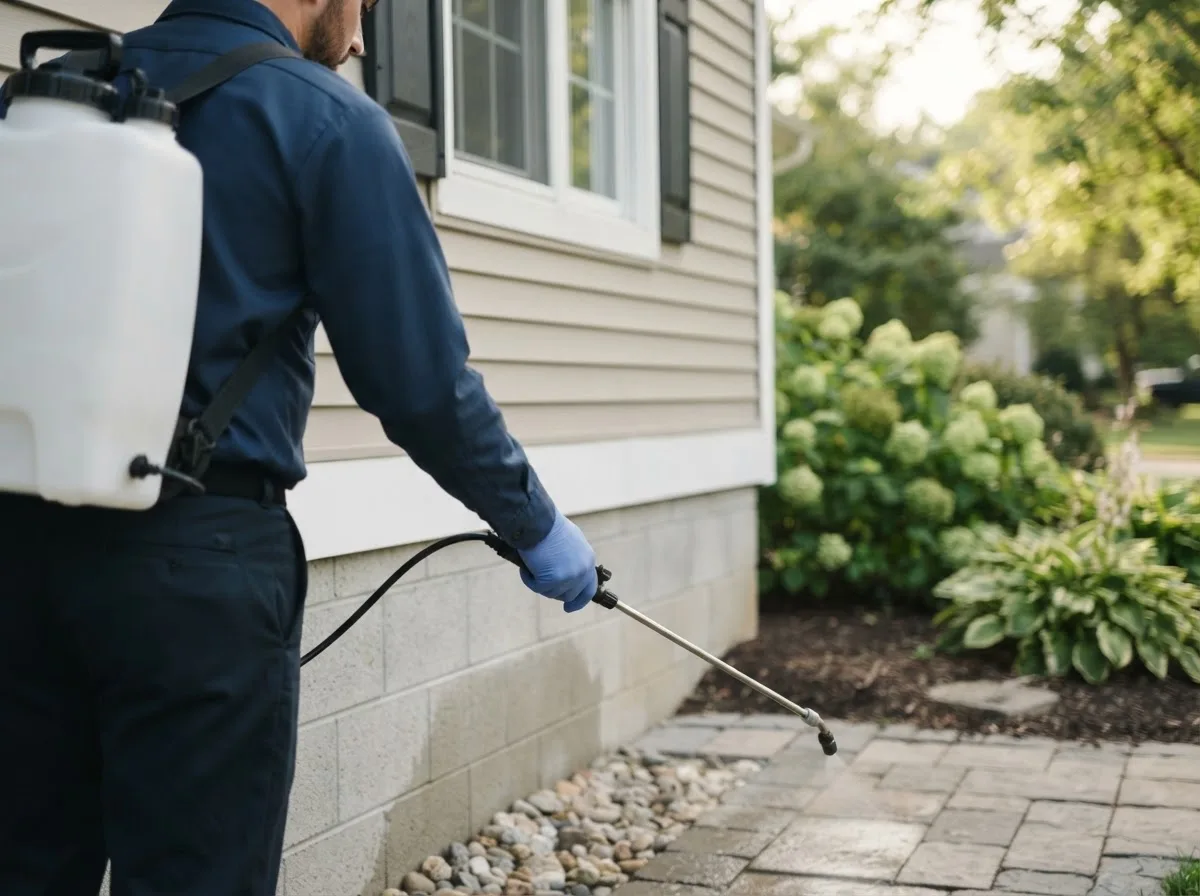 Pest control technician inspecting a home in Martinsburg, NY